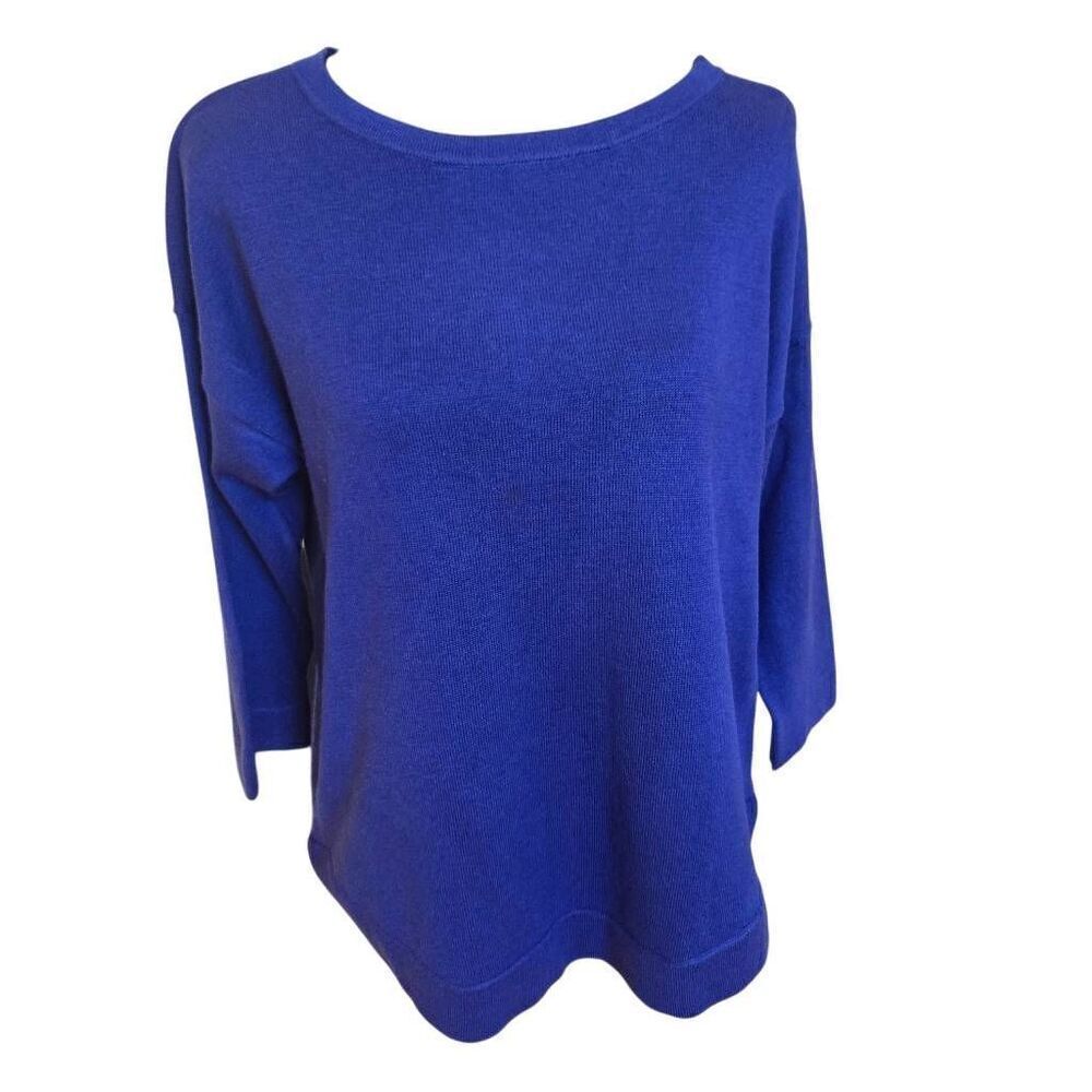 Chico's Womens Knit Quarter Sleeve Crew Neck Pullover Sweater Blue Size 1/Medium